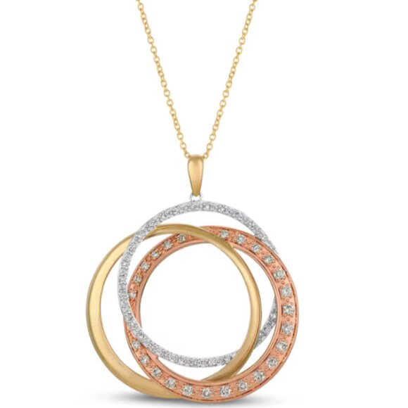 Le Vian 1 ct t.w. Tri-Tone Gold Interlocking Circle Necklace 18" 14 K Gold - Picture 1 of 6
